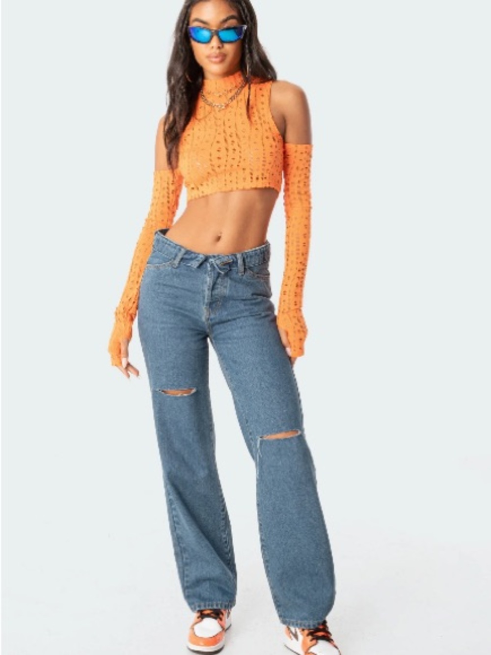 Edikted Raquel Folded Jeans mid rise low rise fold over Medium